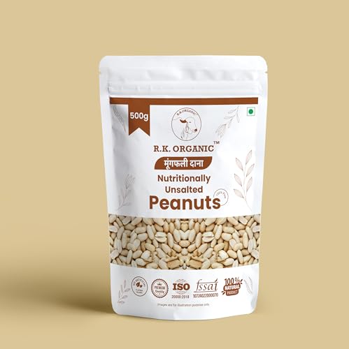 Image of R.K. ORGANIC Unsalted & Roasted Peanuts Desi Singdana 500g | Protein-Rich Snack | Healthy, Raw, and Crunchy Snack (Pack Of 1)