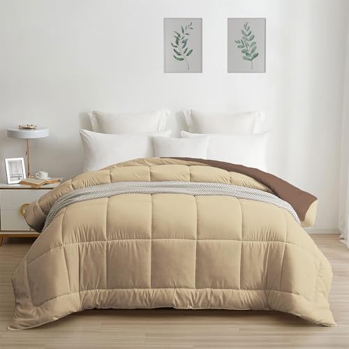 Image of HOME ELEGANCE Comfort Living Microfiber Reversible AC Comforter, 120 GSM, Soft & Cozy, Lightweight Quilt, All Season use, Machine Washable, Queen /Double - 90x100 inches - French Roast
