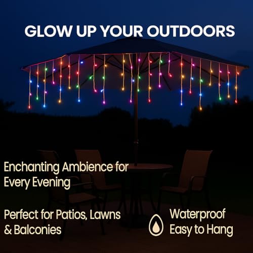 Image of Litehom Icicle Diwali Lights Outdoor, 10ft 96 LED with 16 Drops Icicle Lights, Plug in Lights with 8 Modes Waterproof for Decoartion Light for Diwali, Christmas, Birthday, Ganesh Puja (Multicolor)