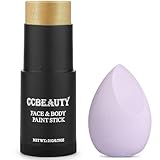 CCbeauty Metallic Gold Face Paint Stick,Glitter Face Painting Kit,Professional Body Paint,Non Toxic SFX Makeup Kit For Halloween Costume Cosplay,Full Coverage Painting Foundation With Makeup Sponge