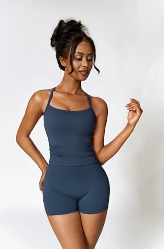 Image of QBGJTD Womens Longline Sports Bras Cross Back Active Gym Yoga Padded Workout Crop Tank Top with Built in Bra