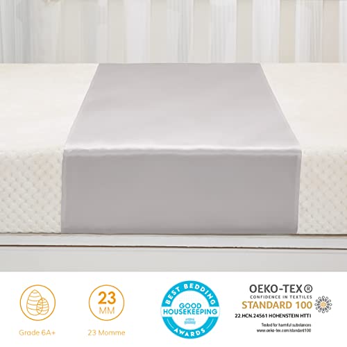 Image of PROMEED 100% Mulberry Silk Bassinet Sleeve for Baby Bald Spots, Preminium 23 Momme Silk Bassinet Half Sheet for Baby Hair Loss (Light Grey)