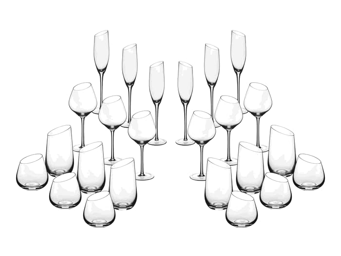 Bjorn SVÄVA Gläser-Set 24-teilig – Design Service aus bleifreiem Kristallglas für Wasser, Wein & Sekt – Modernes Tisch- und Geschirrset