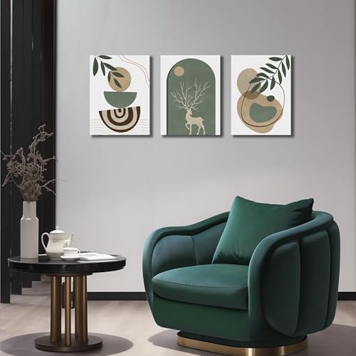 Image of Boho Sun Canvas Wall Art Set of 3, Neutral Abstract Minimalismt Bohemian Geometric & Botanical Plants Pictures Prints Artwork Paintings Wall Decor for Bedroom Living Room Home Decoration 12x16 inches