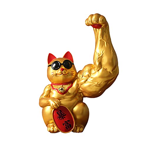 Winkekatze Gold deko 25cm Glückskatze Feng Shui Winken Katze mit Muskelarm Desktop Dekoration Hauswarming Geschenk für einladendes Vermögen Cover