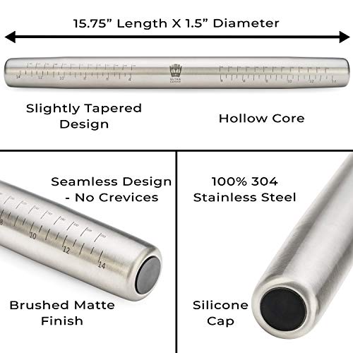 Professional Tapered French Rolling Pin - Stainless Steel Rolling Pin with Measurements - Adjustable Weight, Non-stick, Dough Cooling - Roller for Baking, Fondant, Cookies, Pie Crust, and Pastries - Thumbnail 7
