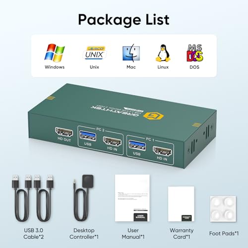 Image of 8K HDMI KVM Switch 2 Computers 1 Monitor,USB3.0 8K@60HZ 2 Port kvm Switcher for 2 PC /Laptop to Share Keyboard&Mouse,Remoto Control,EDID Supported