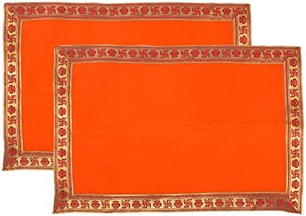 VEDETICยฎ (Set of 2) Ganpati Orange Velvet Baithak Assan Size 12 * 18 INCH/Ganpati Rumal/Puja Cloth/Puja Assan/Puja Chowki Aasan Cloth Puja Altar Cloth for Multipurpose Use for Home Mandir Temple (Orange)