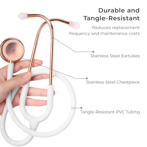 Image of Scienlodic Double-Sided Stethoscope with Ear Tips, Professional Stethoscope for Doctor Nurse Clinical Student Use, Customized Gold-Plated High-end - White