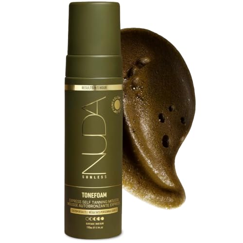 Nuda ToneFoam Violet Express Tanning Mousse | Yellow &amp; Olive Undertone-Correcting Self Tan with PowerGlow+ Tan Boost Complex | Vegan &amp; Cruelty Free | Streak-Free, Natural Looking Tan, (6.4 Fl Oz)