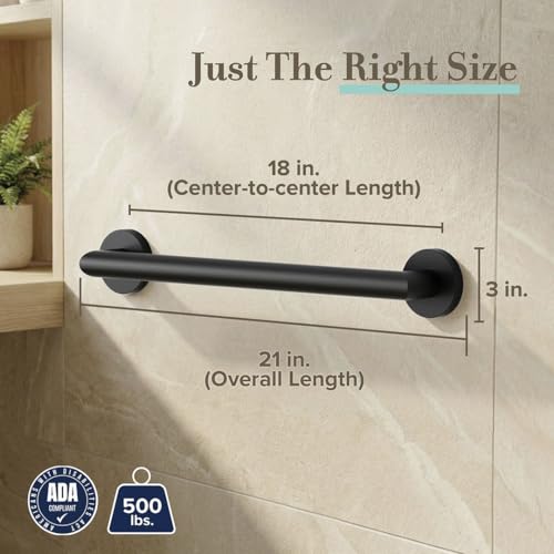 Image of Gatco 962MX Glam ADA Compliant Grab Bar, 18-Inch Matte Black Bathroom Safety Grab Bar, Wall Mounted Stainless Steel Shower Handle, Heavy Duty Safety Rail for Bathtub, Shower, Toilet & Handicap Support