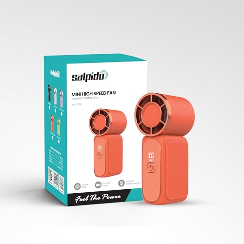 Image of SAL-TF-05 Mini Portable Fan with 13000 RPM Brushless Motor, 5 Speed Adjustment, Rechargeable USB Fan, Compact Handheld Cooling Fan for Travel, Office, Makeup & Outdoor Use (Orange)