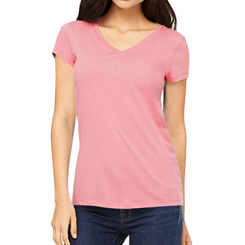 Image of Pooplu Women's Regular Fit Premium Plain 100% Cotton V Neck Half Sleeves, Casual Plain Pootlu Tees and Tshirts.