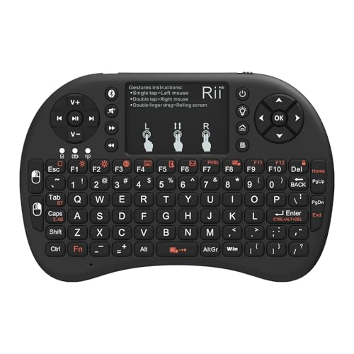 Rii Mini Clavier Sans Fil 2,4 GHz Avec Pavé Tactile, QWERTY Portable Rétroéclairé, Télécommande pour...