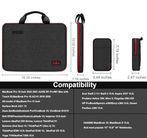 Image of Laptop Case 15.6 Inch Briefcase Military-Grade Protection with Detachable Belt Bag, Compatible All Model of 15-16 Inch MacBook Pro and Most Popular 15.6 Inch Notebooks Chromebooks (Black Red)