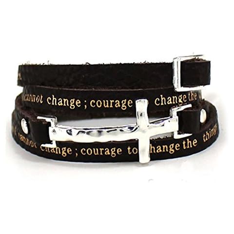 4031163 Serenity Prayer Leather Wrap Bracelet With Cross AA Al anon 12 Step Cover