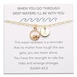 QqzsJewls Initial Wave Necklace for Women, Strength Encouragement Gifts for Her, New Beginning Necklace, Christian Isaiah 43 2 Faith Jewelry, Sympathy Comfort Tough Times Gifts (Letter A)