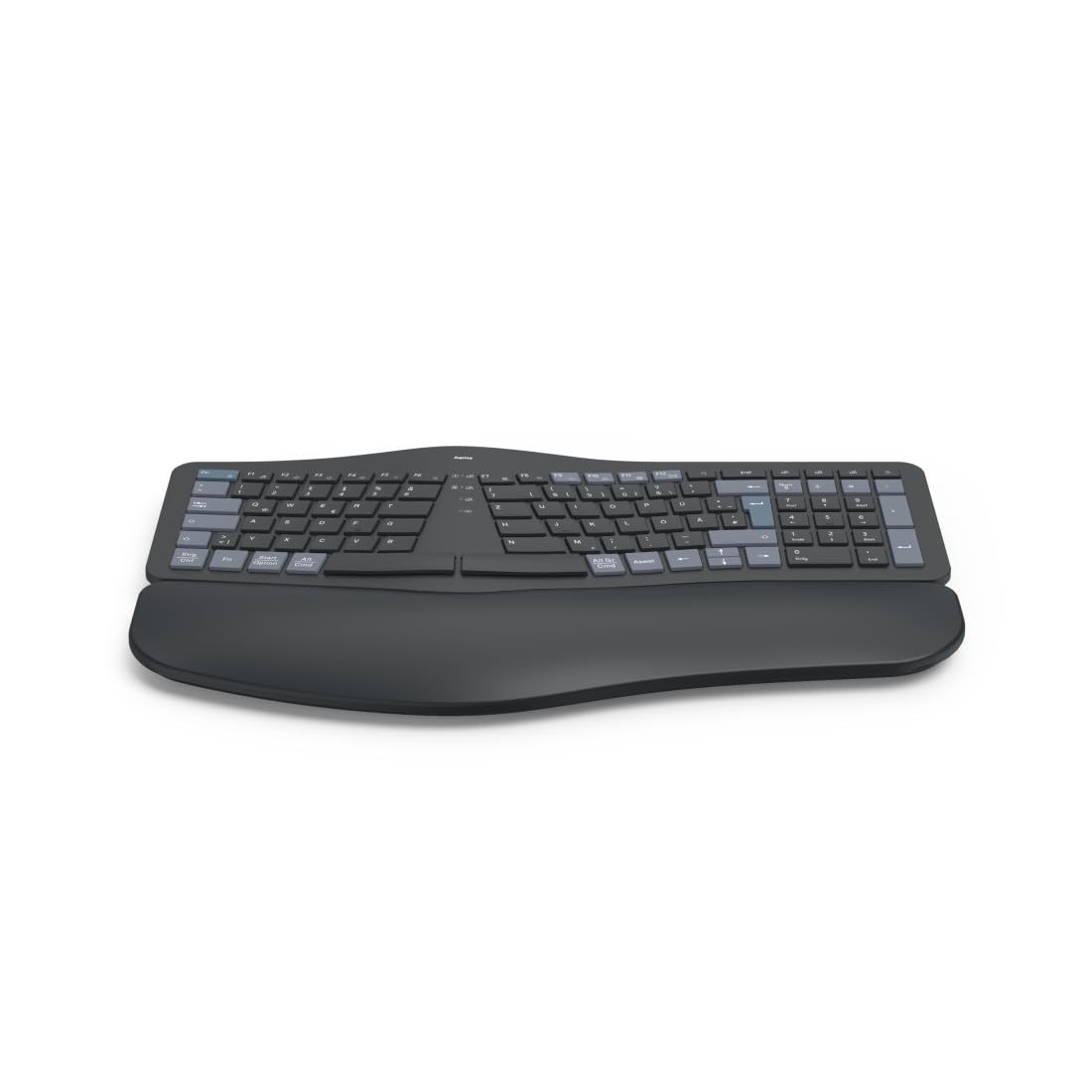 Hama ergonomische Tastatur kabellos, Multi-Device 1x Funk, 2X Bluetooth | Keyboard schwarz, geschwungene Form, geteiltes Tastenfeld, anpassbarer Tippwinkel, Handballenauflage, QWERTZ DE