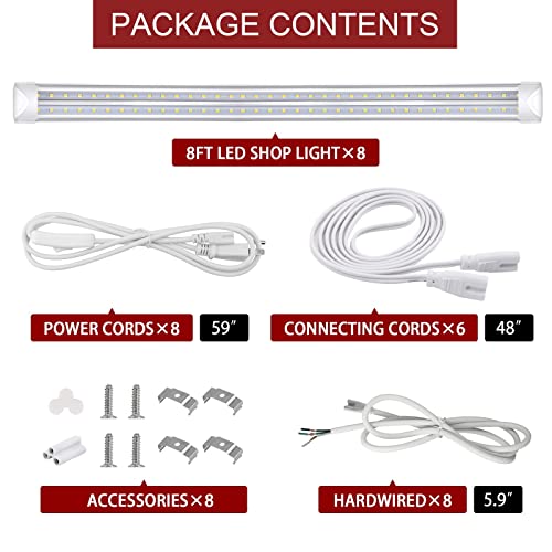 Kihung 8Ft Led Shop Light Fixture, V Shape T8 Led Tube Light, 6000K Super Bright White, 9750Lm, 75W, Linkable Strip Lights For Garage, Workshop, Basement, Clear Lens, 8-Pack #TOP6