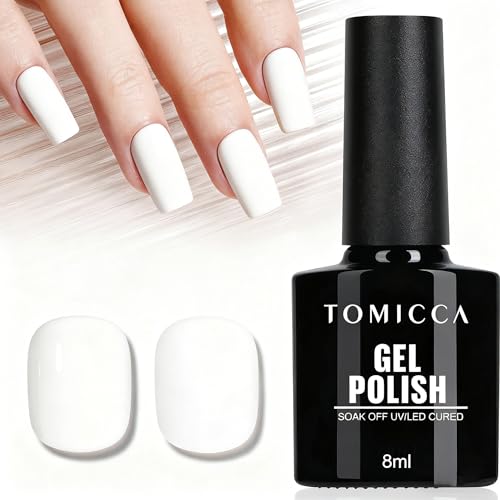 TOMICCA Vernis Semi Permanent Blanc, 8ml Vernis Gel Nail Art Blanc Gel Polish UV/LED Soak Off Vernis Gel
