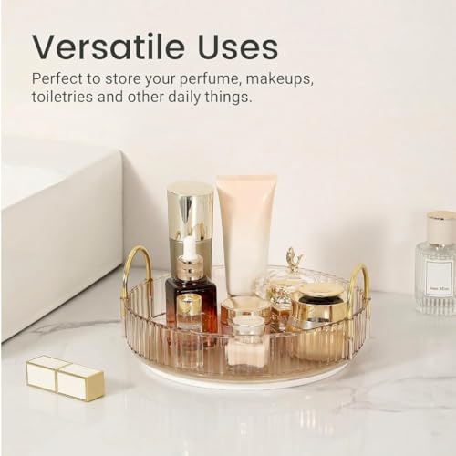 Image of INOVERA (LABEL) 360 Rotation Makeup Organizer for Women, Girls & Bride - Dressing Table Cosmetic Storage Case - Bathroom Vanity Skincare Holder Organiser (1 Tier, Brown)