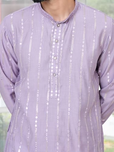 Image of See Designs Men's Full Sleeve Mandarin Collar Sequins Embroidered Straight Long Kurta - Festive Collection