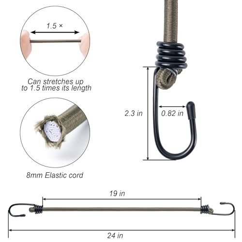 Aegero 24inch Bungee Cords with Hooks,5Pcs Heavy Duty Extra Strong Outdoor Elastic Rope,Multi-Purpose Elastic Bungee Straps for Luggage,Camping,Tarps,Bike Rack,Outdoor Tent,Weatherproof(Black)