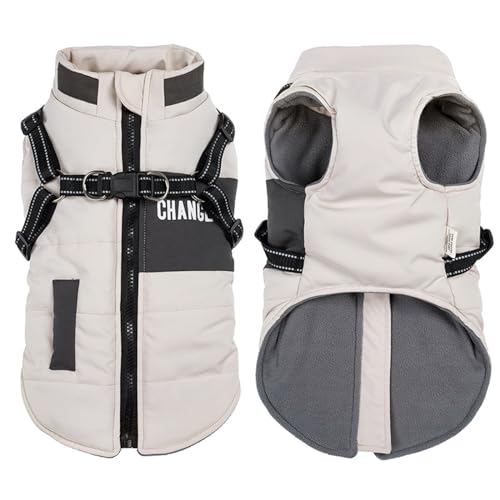 Oslueidy Hunde Winterjacken,Warme Hundemäntel Reflektierend Hundekleidung wasserdichte Welpenweste für kaltes Wetter mit Hundegeschirr für kleine mittelgroße Hunde