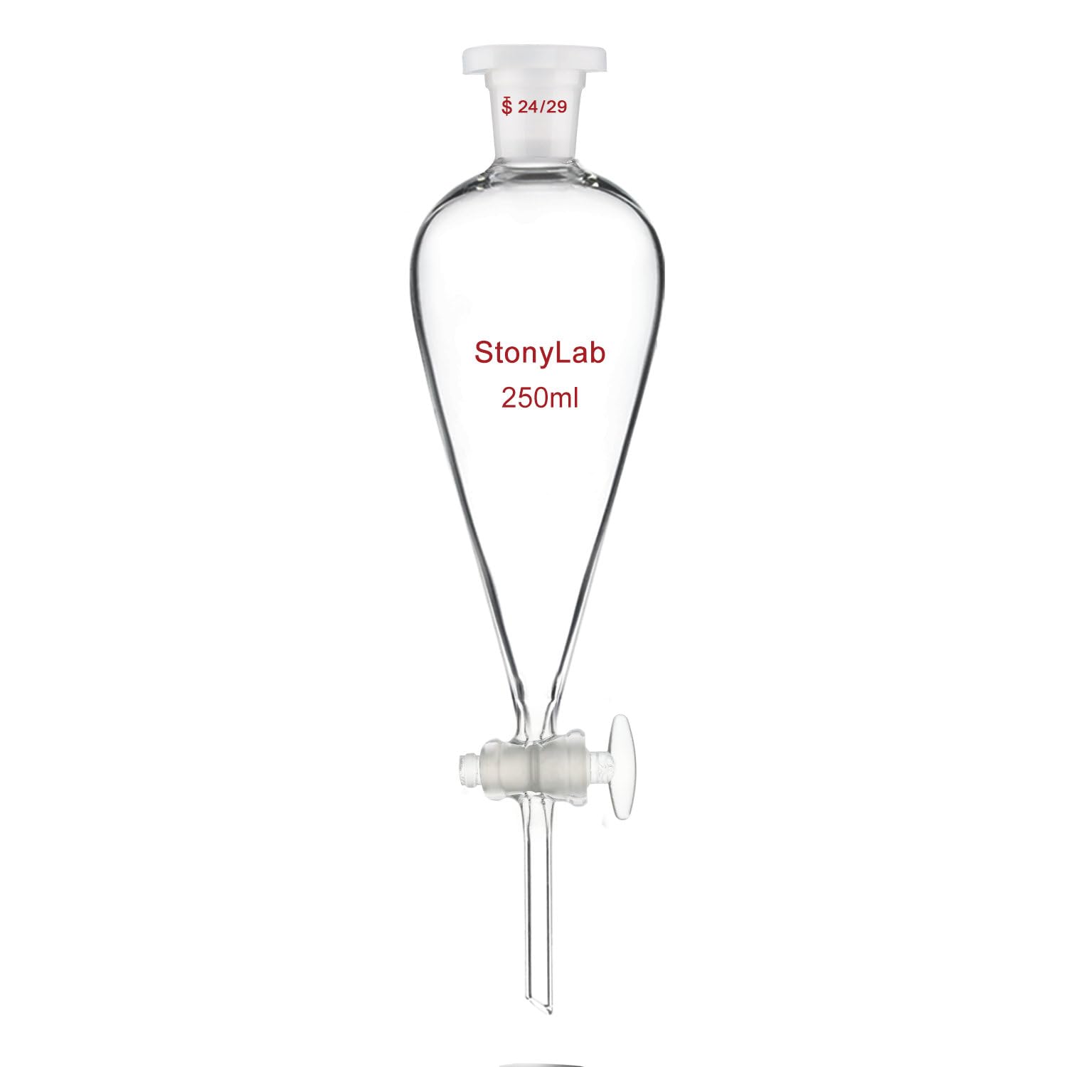 stonylab Lmbuto Separatore con Rubinetto in Vetro, Imbuto in Borosilicato con Giunto 24/29 per Separazione Accurata di Liquidi in Laboratorio, 250 ml