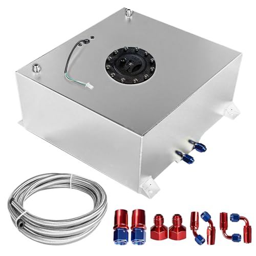 Donpida 20 Gallon Fuel Cell Polished with Cap Level Sender 6AN 12FT CPE Fuel Line Kit Silver Aluminum