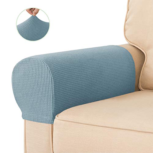 CHUN YI 2 Piezas Funda para Reposabrazos de Sofá Protector, Jacquard de Tela Spandex, Funda de Brazo Lavable con Funda de sofá (Azul Ahumado)