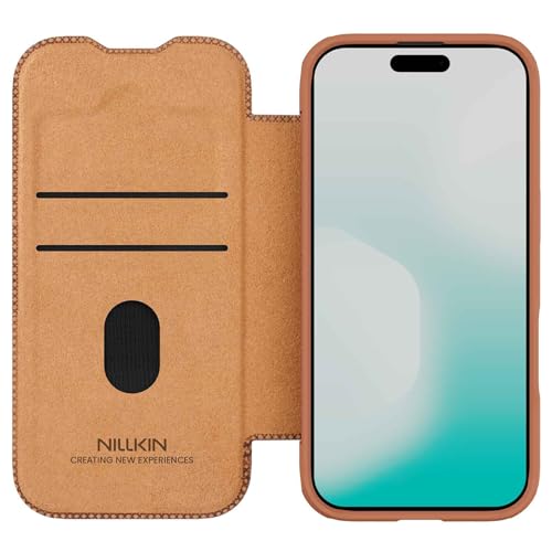 Image of PRITO Nilkin Wallet Flip Case for iPhone 17 with Card Slot and Camera Slider, PU Leather Case Cover, All-Around Protection (Brown, iPhone 17)