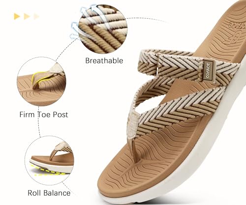 Image of COFACE Womens Trendy Orthotic Flip Flops Lightweight Yoga Mat Thick Cushion Walking Thong Sandals Adjustable Slip On Slippers With Comfortable Plantar Fasciitis Arch Support