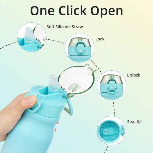 Image of BJPKPK 25 oz Insulated Water Bottle, Straw, Handle, Stainless Steel Flask | Leak Proof Locking Lid, Thermal, Double Wall Vacuum, Keeps Hot /Cold, BPA Free, Dishwasher Safe, Travel & Sports, Sea Salt