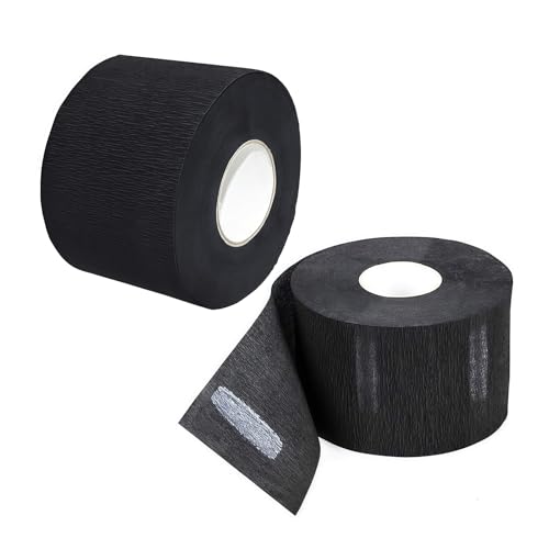 2 Roll Black Disposable Barber Paper Neck Strips Professional Neck Paper Waterproof Protector Stretchy Strips Cutting Accessories for Hair Cut Beauty Salon