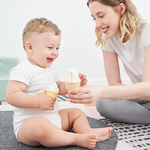 Image of Smily Mia Baby Teether Toys, Water Fillable Silicone Cold Baby Teething Toys Chill Teether, Baby Water Teether /Ice Cream Cone Toy for Teething Relief 3-12 Months, White