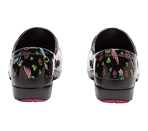 Image of Anywear SR Angel Slip Resistant Work Shoes for Women - Fluid Resistant Nursing Clogs - All Day Comfort Gardening, Nurse Clogs & Chef Shoes - Tropical Hummingbirds - 10 Women /8 Men