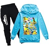 [Colorino] フォートNITE ジャージ 子供服 上下セット 春秋着 パーカー 長袖 パンツ おしゃれ 春秋着 男の子 女の子 綿 キッズ スポーツ着 2点 プレゼント 2-16歳 100-170 Set33(スカイブルー,140CM)