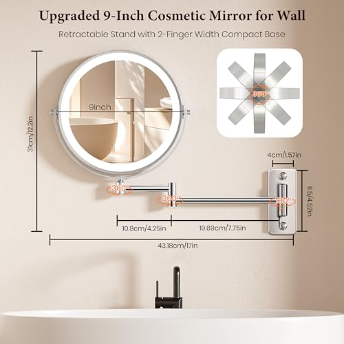 Espejo de maquillaje redondo de pared con luz 9 pulg. miniatura 6