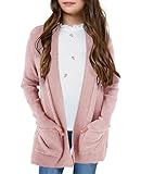 Knitswegan Girls Long Sleeve Casual Cardigan Kids Open Front Soft Knit Oversized Sweater with Pockets Pink
