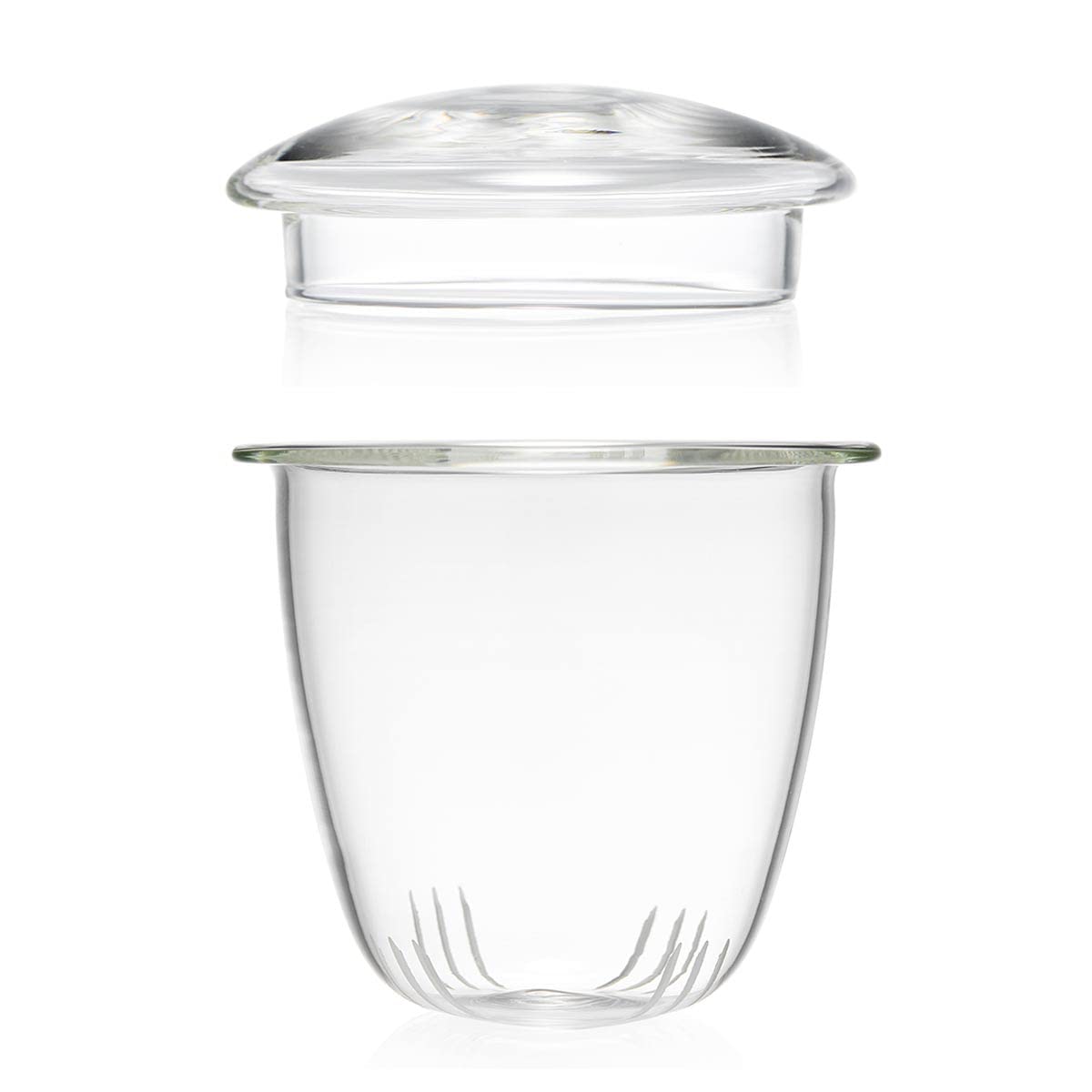 Glass Teacup Infuser and Lid, Made of Thickened Borosilicate Glass, The Glass Teacup and Tea Infuser Have Ultra-Fine Filter Holes, Making Them Suitable for Loose Leaf Tea