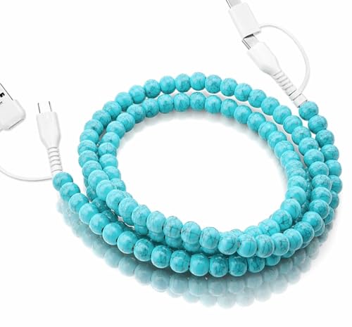 Image of Stylish Beaded Phone Charger Cable Colors USB Charging Cord for Smartphones (4-1, Turquoise, 6.6ft)