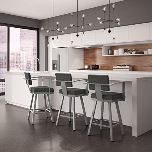 Image of Amisco Akers 26 in. Swivel Counter Stool - Charcoal Grey Polyester /Glossy Grey Metal