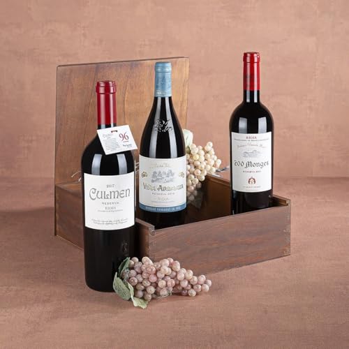 EUROLOTES Vino Tinto Rioja Reserva, 200 Monges, Viña Ardanza y Culmen, 3 Botellas x 750ml, Caja de Madera