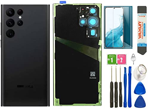 Pop-one Galaxy S22 Ultra Back Glass Cover Housing Door Replacement for Samsung Galaxy S22 Ultra + Tools (Phantom Black)