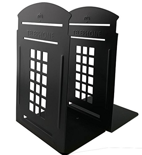 1 Paar Nostalgische Buchstützen Londoner Telefonzelle Britischer Stil dicke Eisenbuchstützen Bücherstützen für Regale, Bibliothek aus Metall Geschenke Schwarz Cover