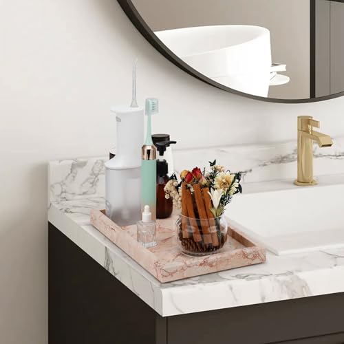 Image of Marble Bathroom Tray,Pure Natural Vanity Tray,Marble Trays for Kitchen Counter Non-Ceramic /Non-Resin,Stone Tray 12 x 8 inch (Pink)