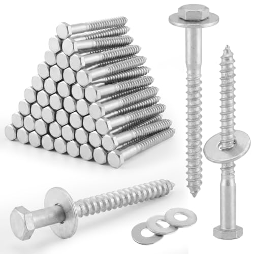 Image of Hicarer 60 Pcs 1 /2 inch X 5 inch Hex Head Lag Screws Bolts with Washers Kit for Wood Hot Dip Galvanized Lag Bolts Heavy Duty Screws Kit