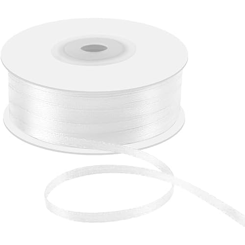 Quhora 1/8" x 100 Yards Single Faced White Polyester Satin Ribbon, Satin Ribbon for Gift Wrapping, Crafts, Wedding, Party, DIY Bows, Bouquet Decoration, Sewing, Christmas Tree and Invitation Card