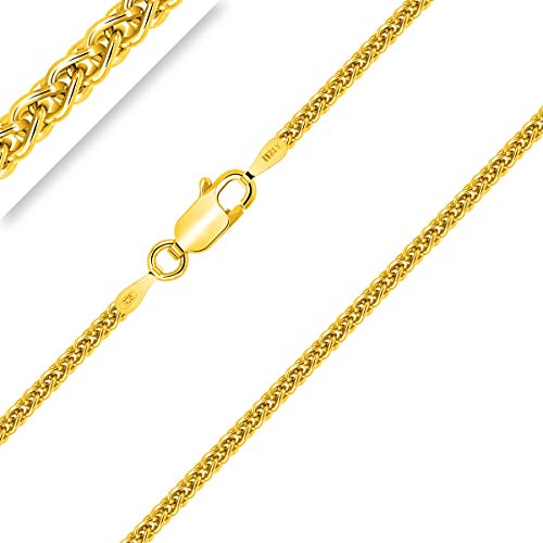 PLANETYS   Cadena de malla Spiga plata 925/1000 chapada en oro amarillo 18 quilates, ancho 2 mm, 40 45 50 55 60 65 70 cm, Plata esterlina Oro amarillo Plata